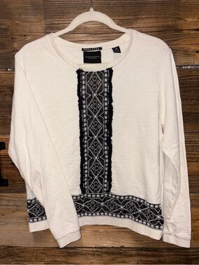 Maison Scotch White Crewneck with Black Embroidery 100% Cotton